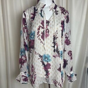 Soft Surroundings Primrose Metallic Tie Neck Blouse